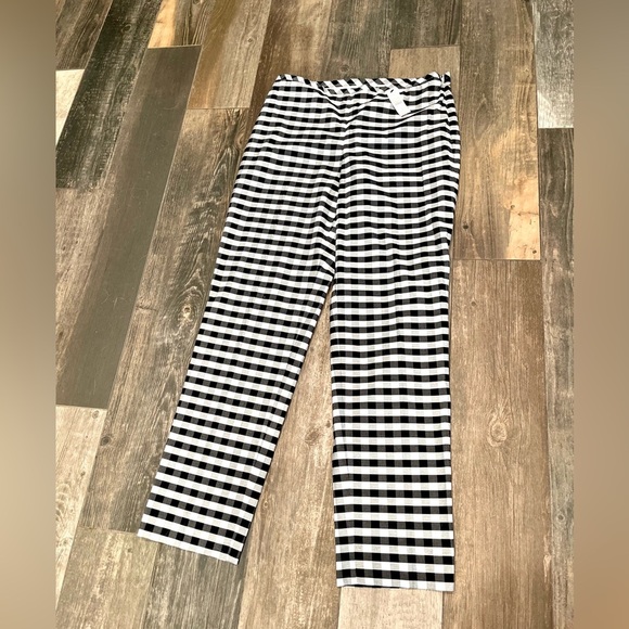 Talbots High Waist Pants Sz 6 Black/White Gingham Large Check Side Zipper $109 - Picture 1 of 10